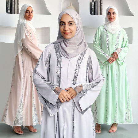 Elegant Women’s Long Sleeve Voile Maxi Dress – Modest Fashion Kaftan Style