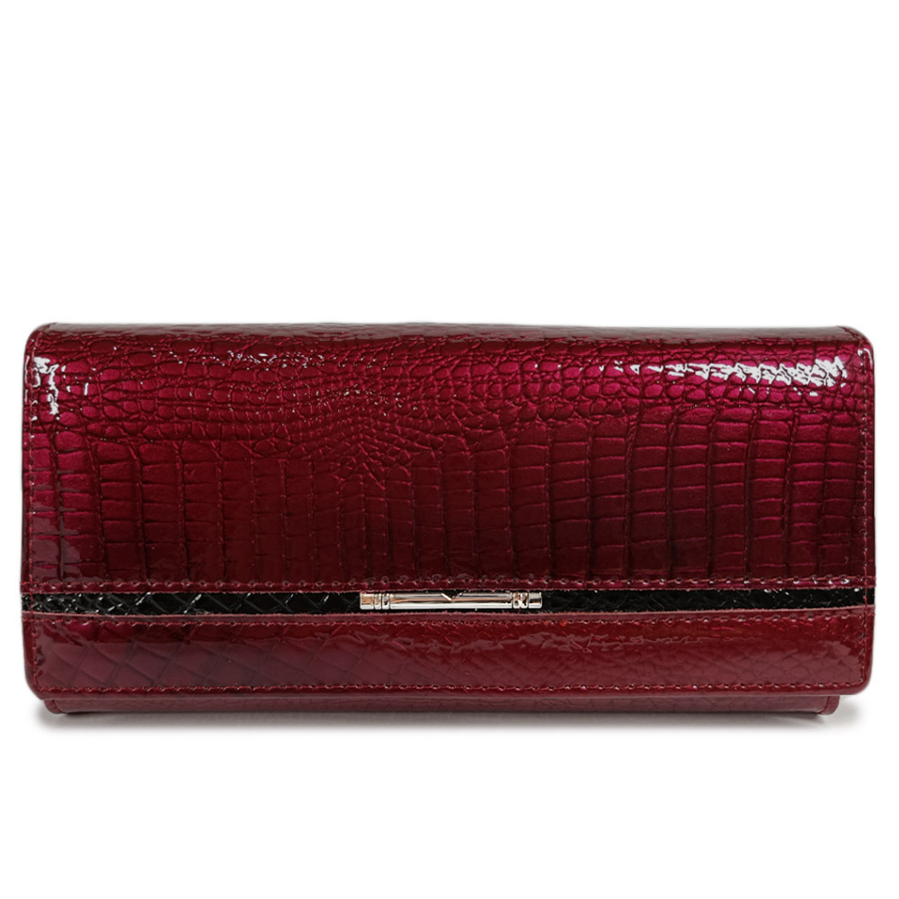 Women’s Designer Leather Wallet – Sleek Croc Texture Long Clutch - Image 3