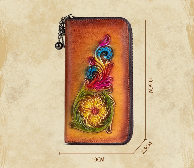 Elegant Women’s Leather Clutch – Vintage Floral Design - Image 4
