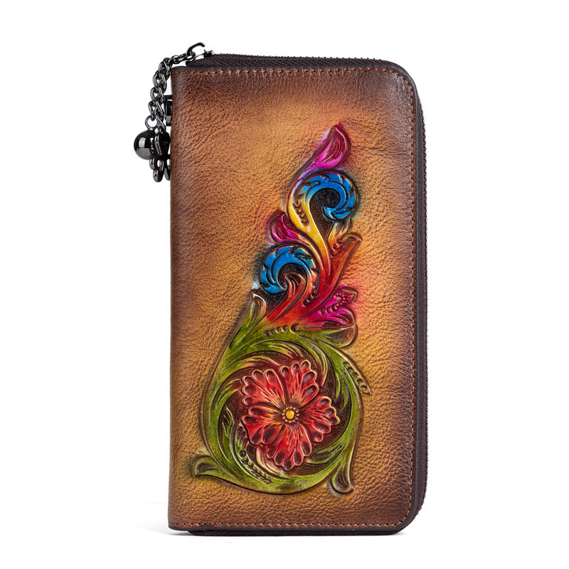 Elegant Women’s Leather Clutch – Vintage Floral Design - Image 3