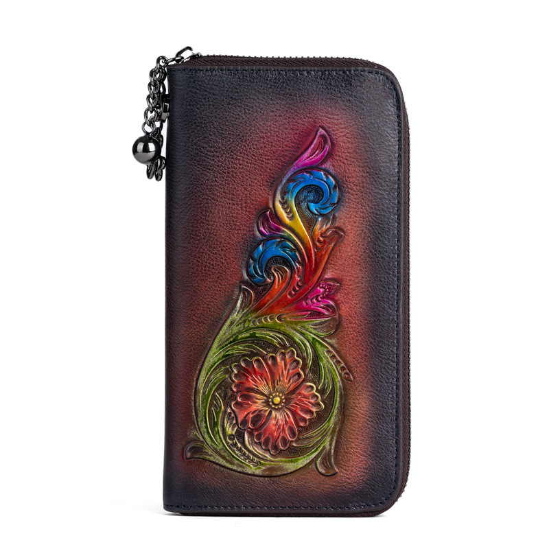 Elegant Women’s Leather Clutch – Vintage Floral Design - Image 2