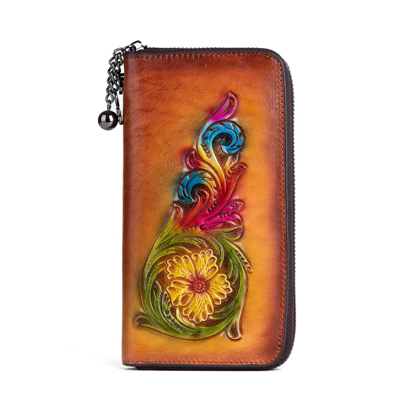 Elegant Women’s Leather Clutch – Vintage Floral Design - Image 8