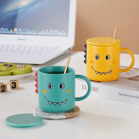 Cartoon Ceramic Mug with Lid and Spoon – Cute Coffee & Milk Cup