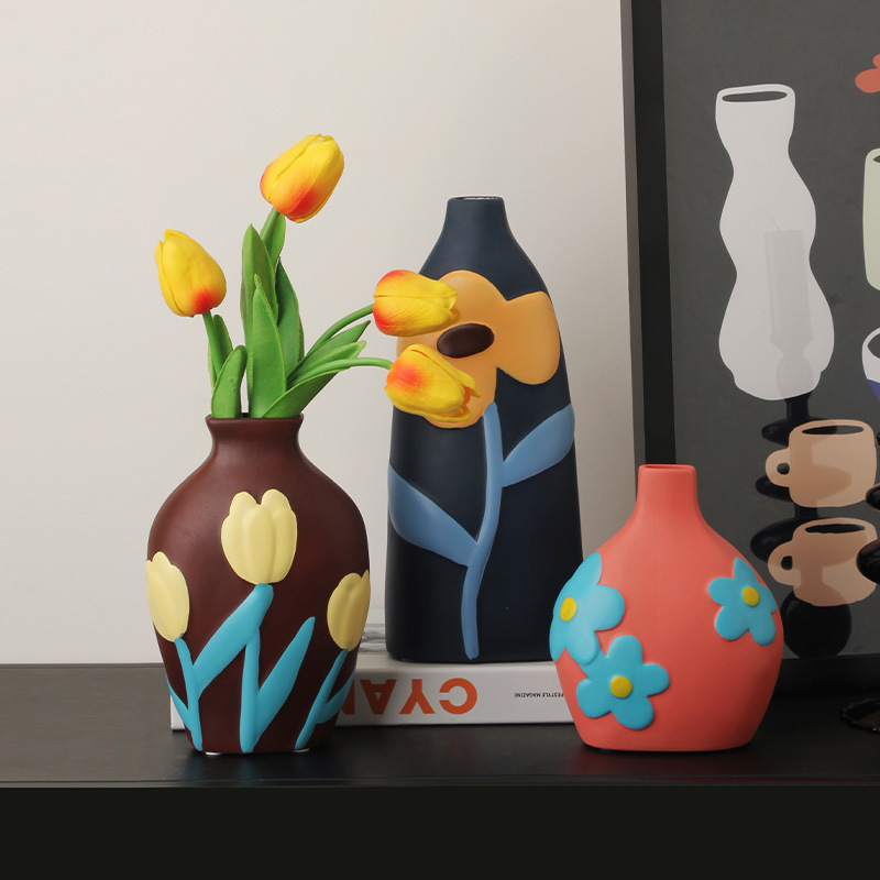 Retro Style Creative Color Painted Ceramic Vase Decoration - Image 2