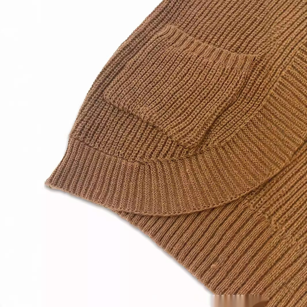 Women's Slim-Fit Knit Cardigan – Retro Crocheted Hollow Jacket in Brown - Image 4