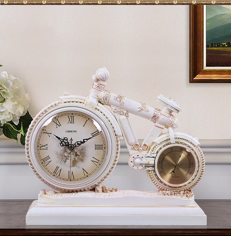 Lisheng European Clock Sitting Room Quiet Retro Clock Creative Desk Clock Decorative Clock Bicycle Ornament Quartz Clock - Image 4