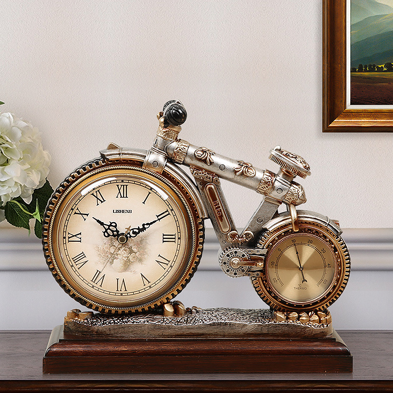 Lisheng European Clock Sitting Room Quiet Retro Clock Creative Desk Clock Decorative Clock Bicycle Ornament Quartz Clock - Image 5