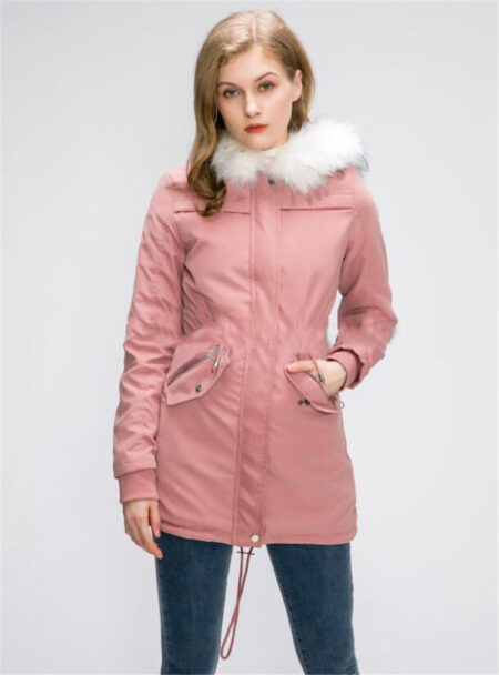 Women's Cotton Fur Hooded Long Jacket – Casual High Street Style Winter Coat