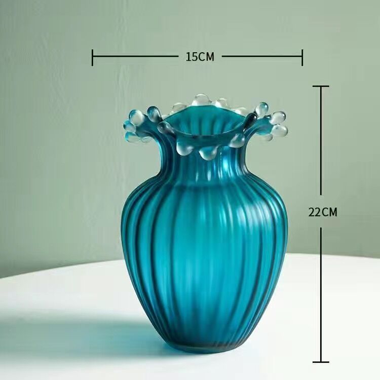Wavy Frosted Blue Striped Glass Vase - Image 3