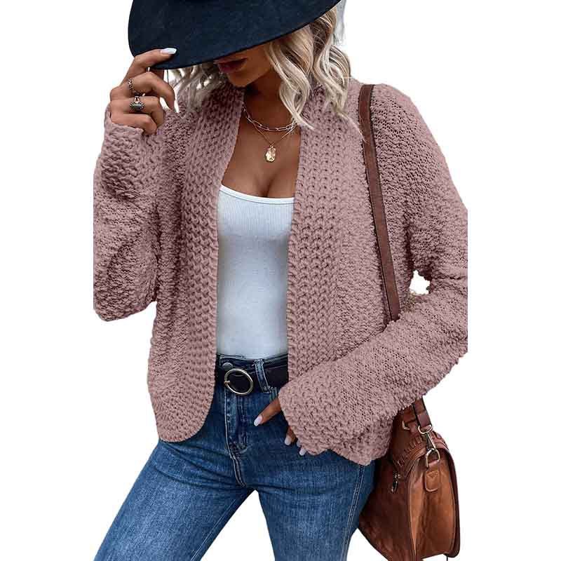 Women’s Solid Color Knit Long-Sleeve Cardigan – Casual Open Front Sweater - Image 9