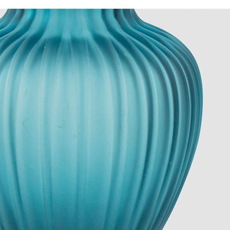 Wavy Frosted Blue Striped Glass Vase - Image 6