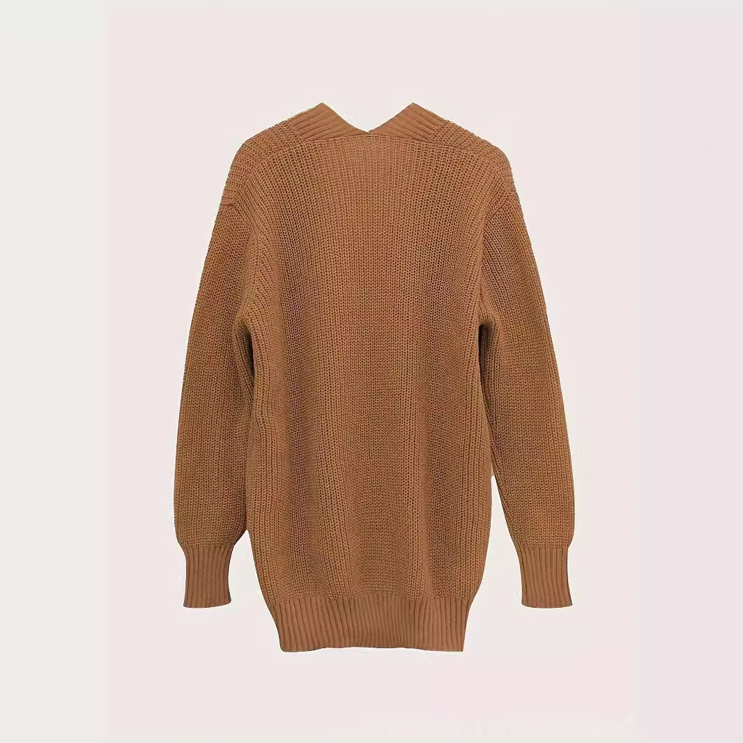 Women's Slim-Fit Knit Cardigan – Retro Crocheted Hollow Jacket in Brown - Image 3