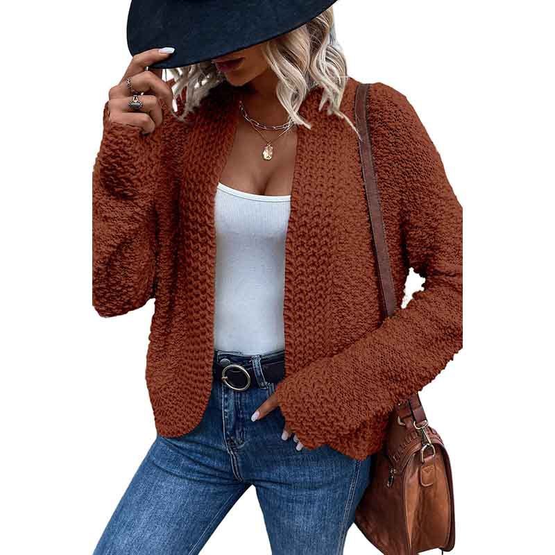 Women’s Solid Color Knit Long-Sleeve Cardigan – Casual Open Front Sweater - Image 3