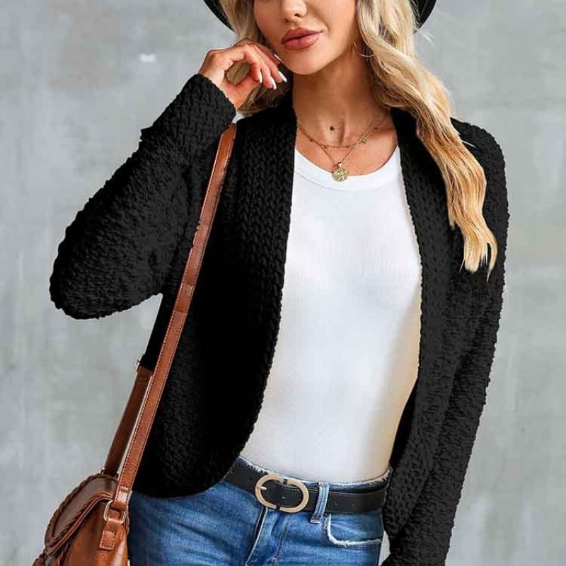 Women’s Solid Color Knit Long-Sleeve Cardigan – Casual Open Front Sweater