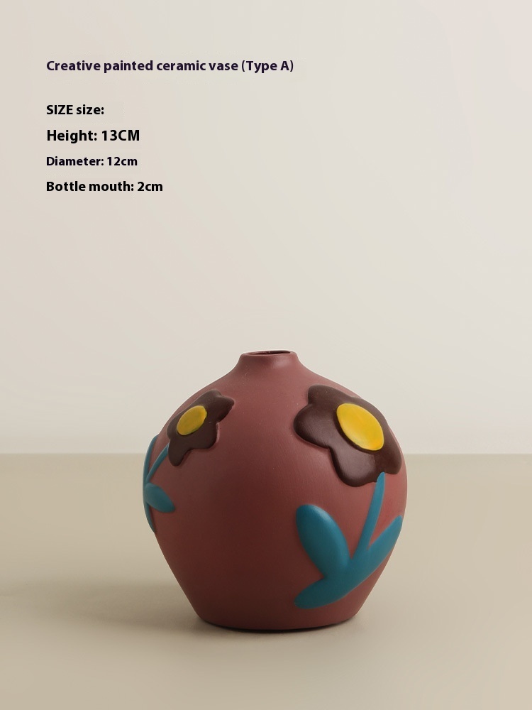 Retro Style Creative Color Painted Ceramic Vase Decoration - Image 9