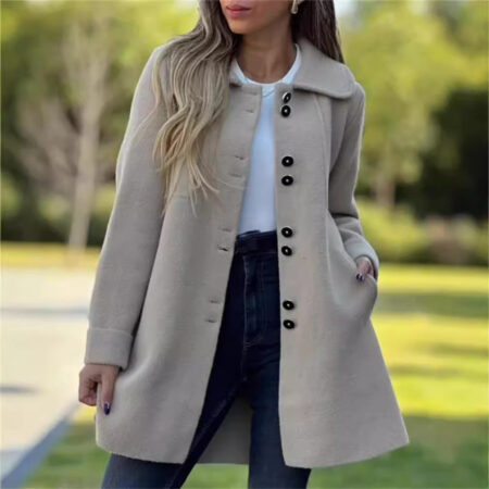 Women's Polar Fleece Woollen Coat – Elegant Single-Breasted Autumn & Winter Long Jacket