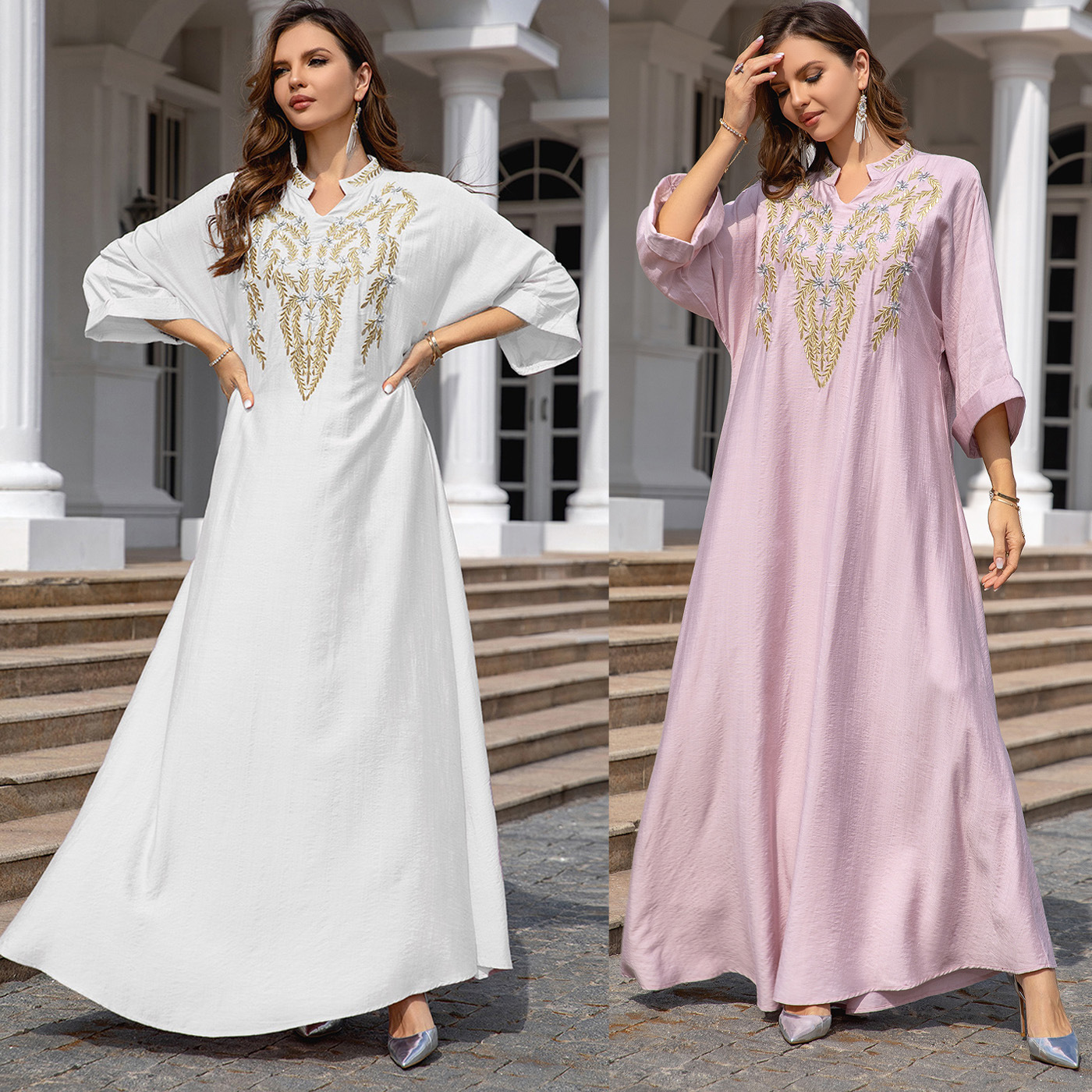 Embroidered Elegant Maxi Robe Dress