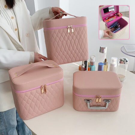 Double-Layer Cosmetic Bag with Mirror