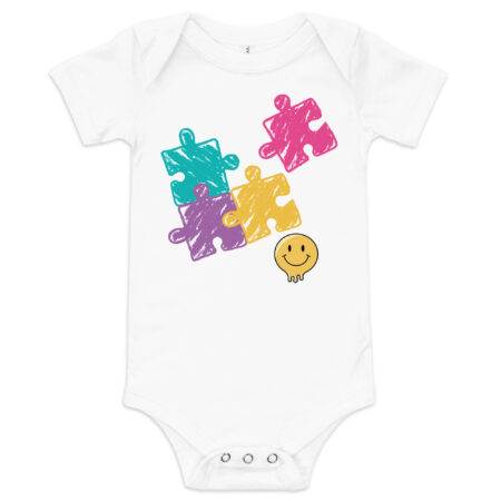 Colorful Puzzle Print Baby Short-Sleeve One-Piece – Soft Cotton Infant Bodysuit