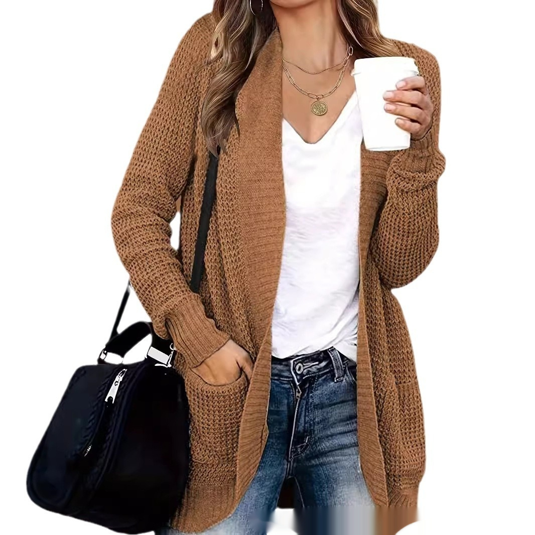 Women's Slim-Fit Knit Cardigan – Retro Crocheted Hollow Jacket in Brown - Image 5