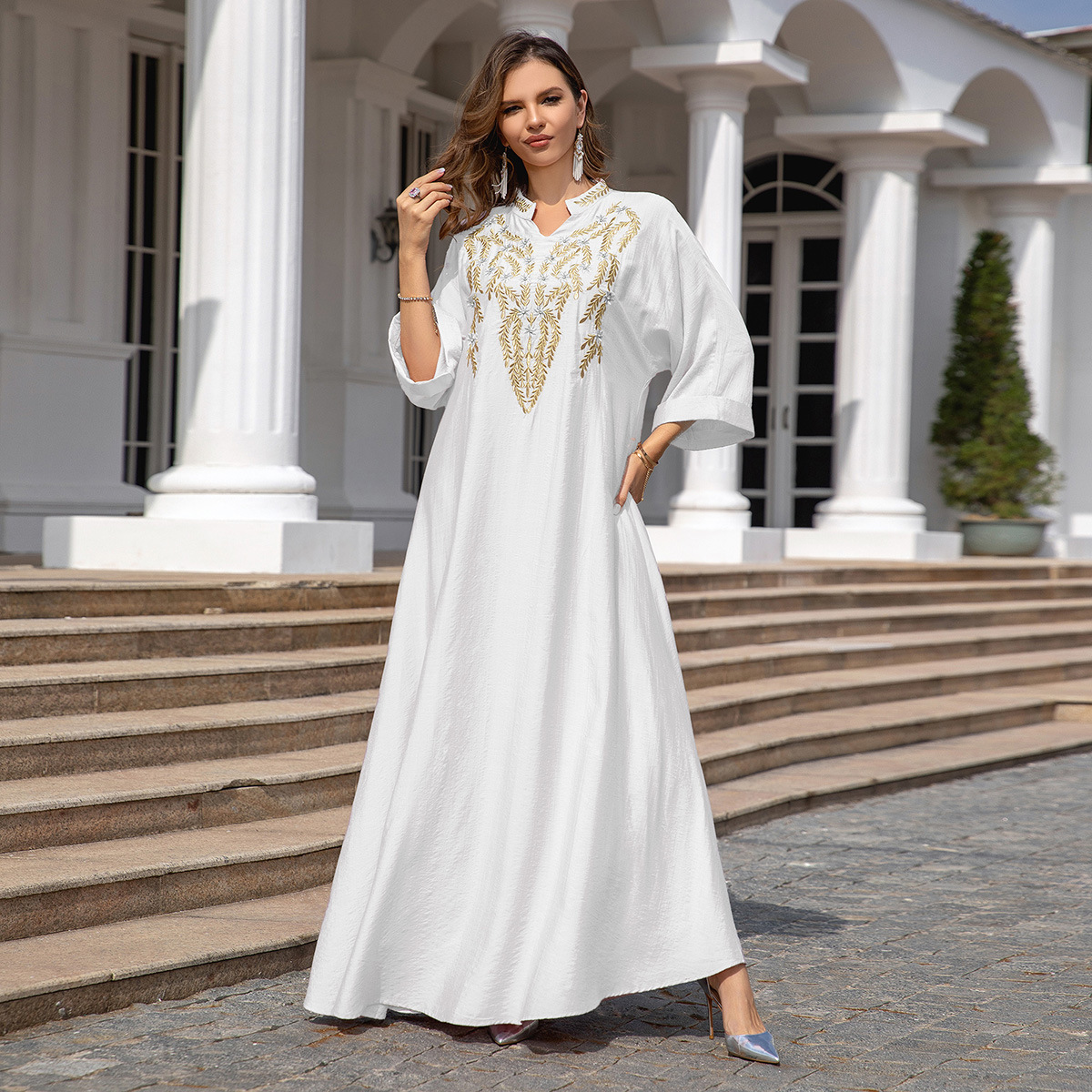 Embroidered Elegant Maxi Robe Dress - Image 3