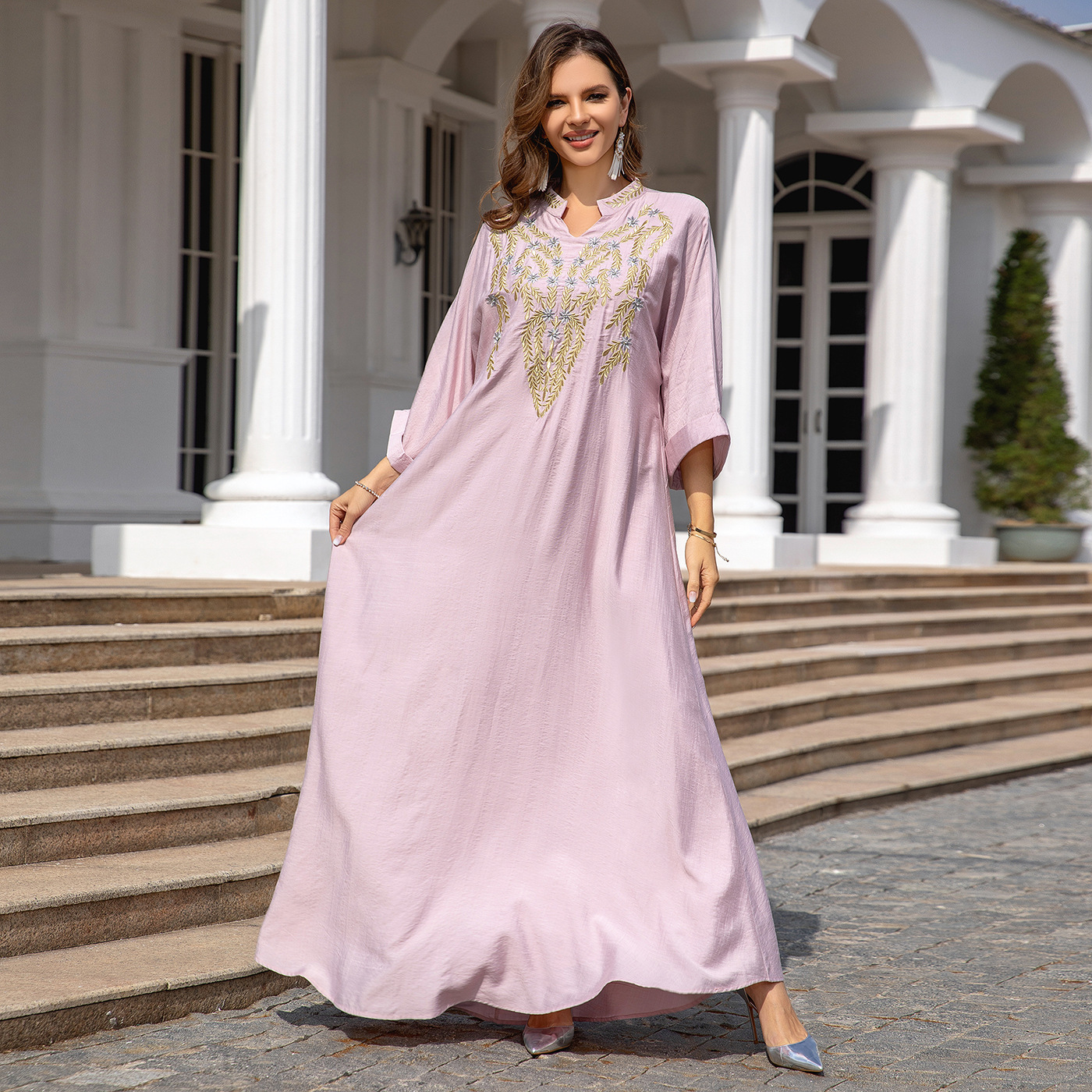 Embroidered Elegant Maxi Robe Dress - Image 4