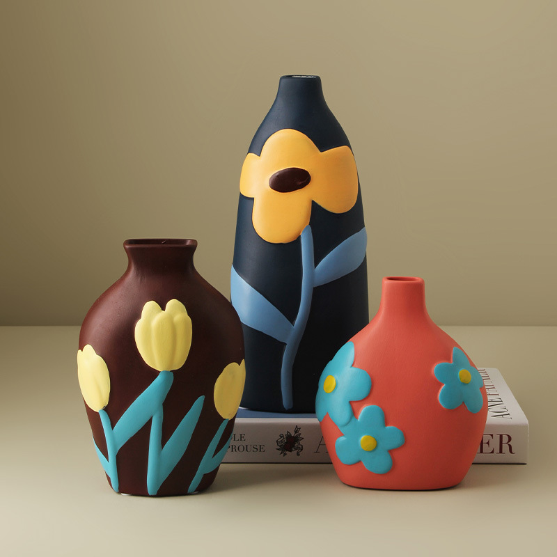Retro Style Creative Color Painted Ceramic Vase Decoration - Image 4