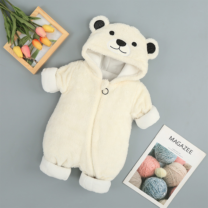 Baby Winter Fleece Bear Onesie – Thick Cotton Hooded Romper for Infants (0–2 Years) - Image 2