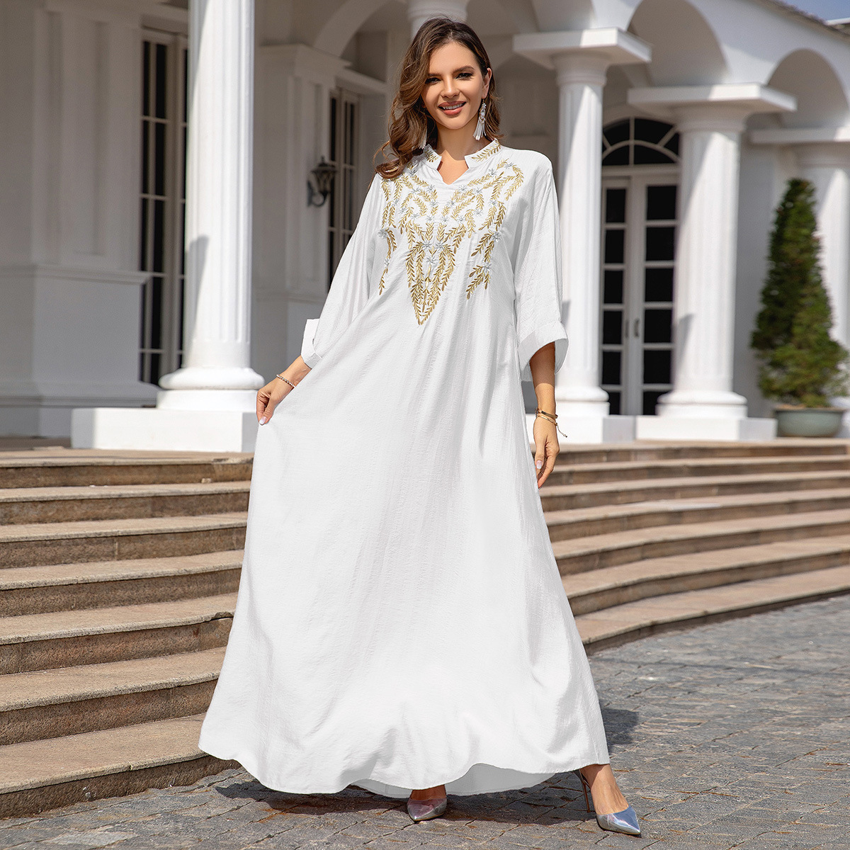 Embroidered Elegant Maxi Robe Dress - Image 5