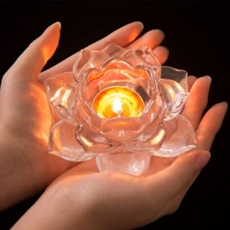 Lotus-Shaped Glass Candle Holder