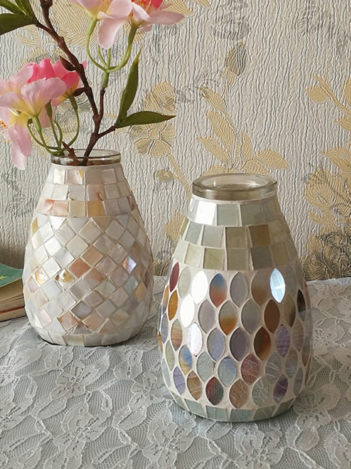 Nordic Light Mosaic Glass Vase Home Office - Image 2