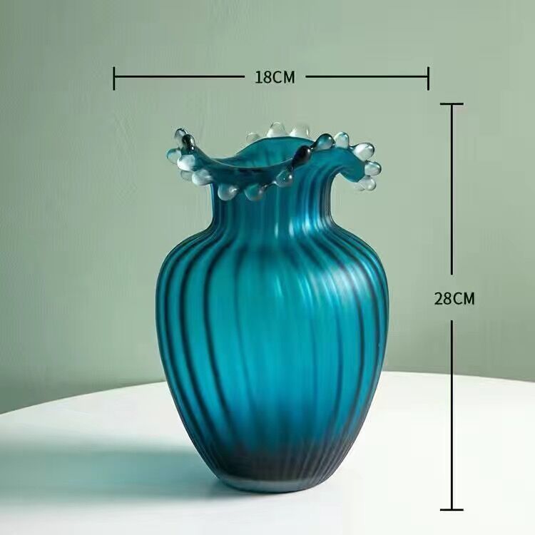 Wavy Frosted Blue Striped Glass Vase - Image 2