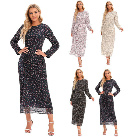 Elegant Floral Print Long Sleeve Modest Dress – Long Sleeve, Slim Fit Look