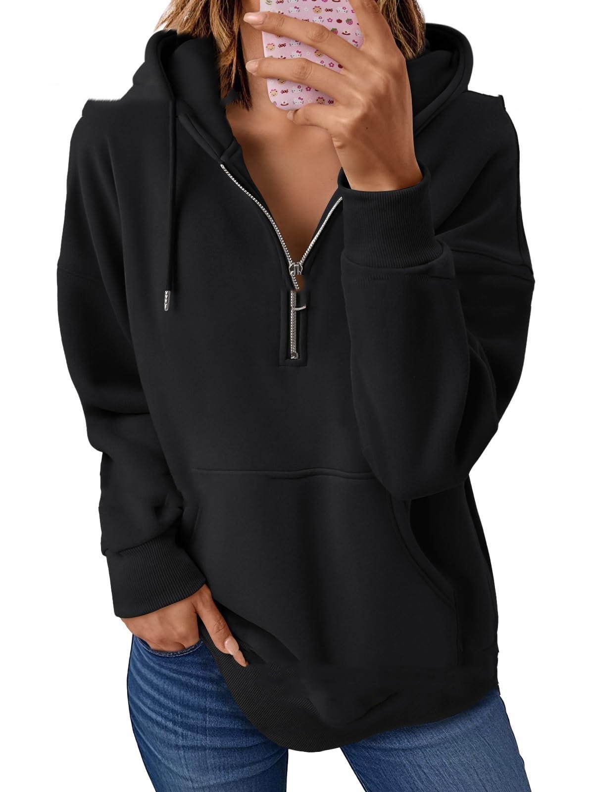 Solid Color Hooded Sweatshirt With Zip & Pocket - Image 3